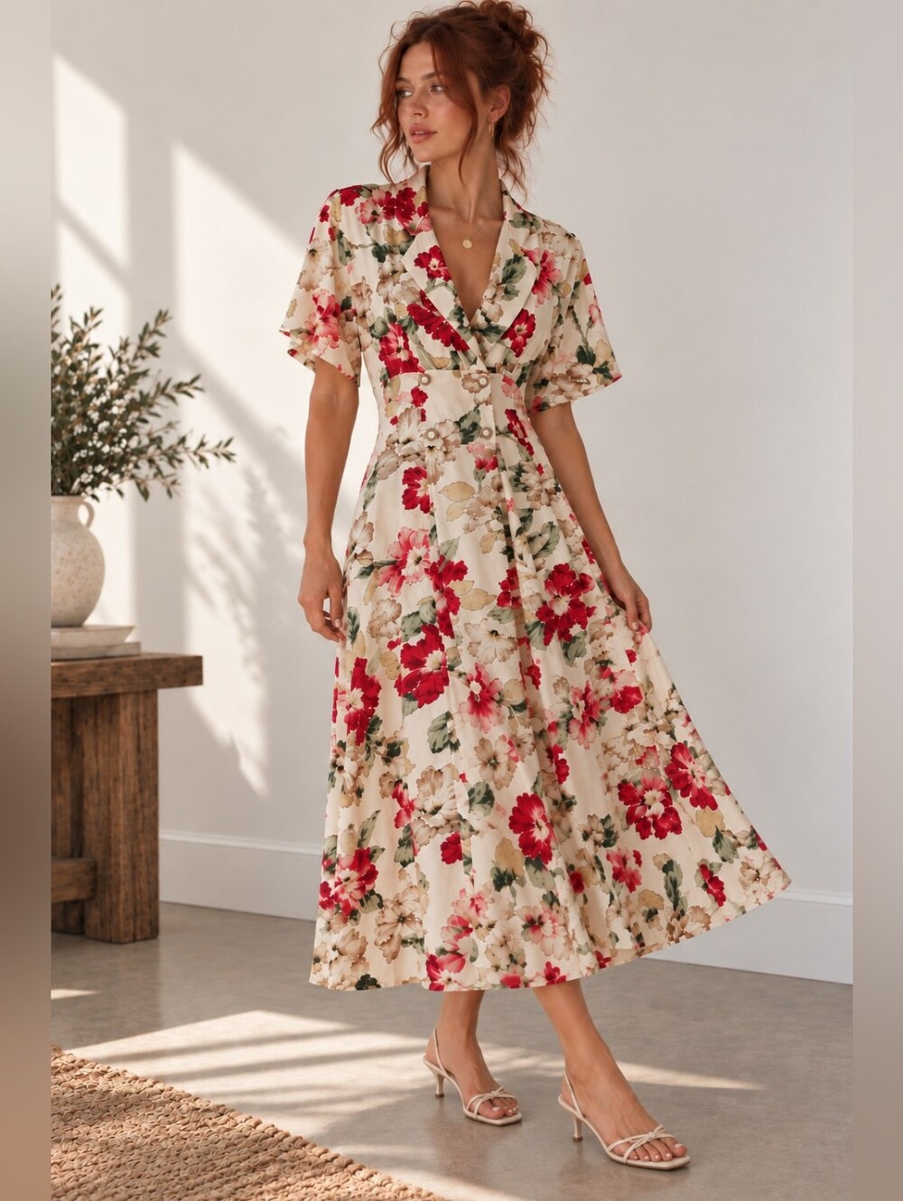 Vintage Cottagecore 90s Floral Dress White Midi Romantic Flowy Soft Coquette S/M